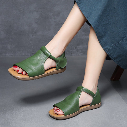 Women's Soft Bottom Low Top Roman Layer Cowhide Sandals
