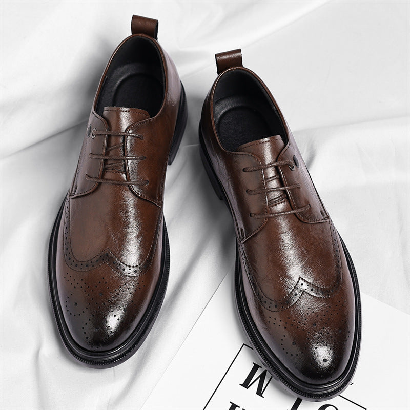 New Men's Autumn Lace Up Brogue Men's Business Leather Shoes