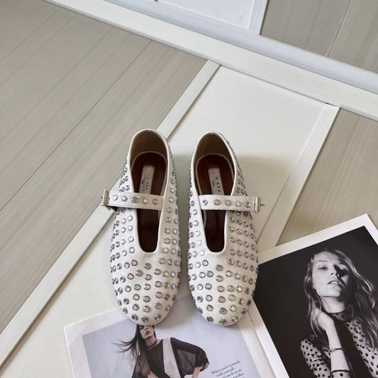 Summer Buckle Ballet Full Diamond Flat Women's Shoes