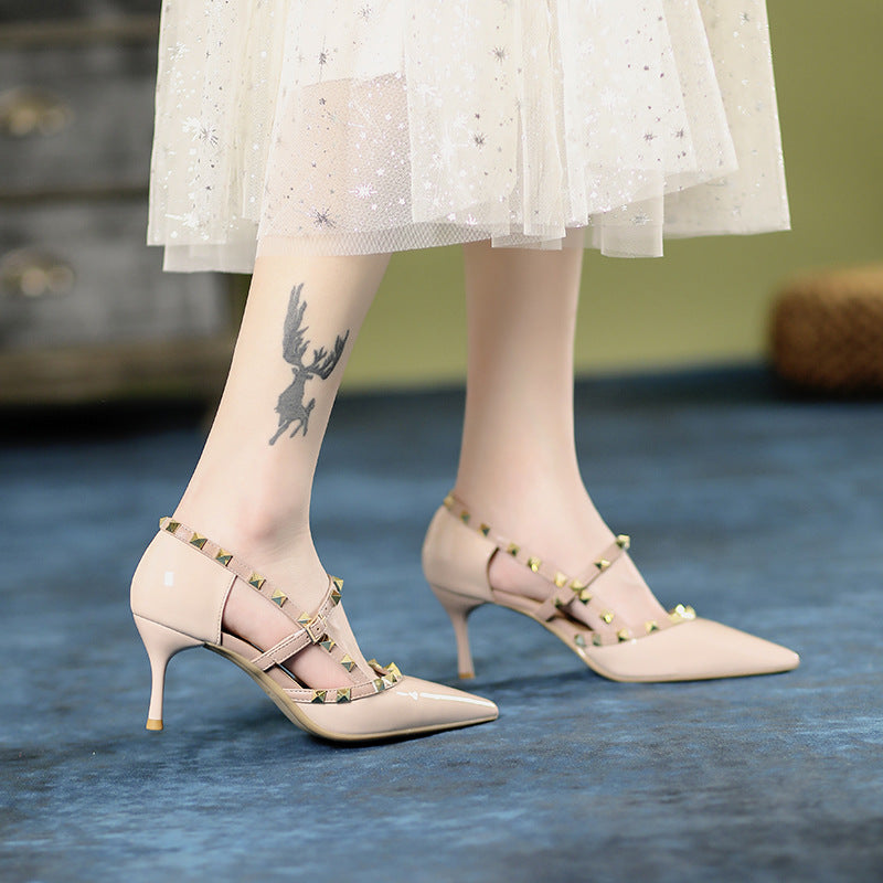 Women's Rivets Nude High Gift Stiletto Temperament Heels