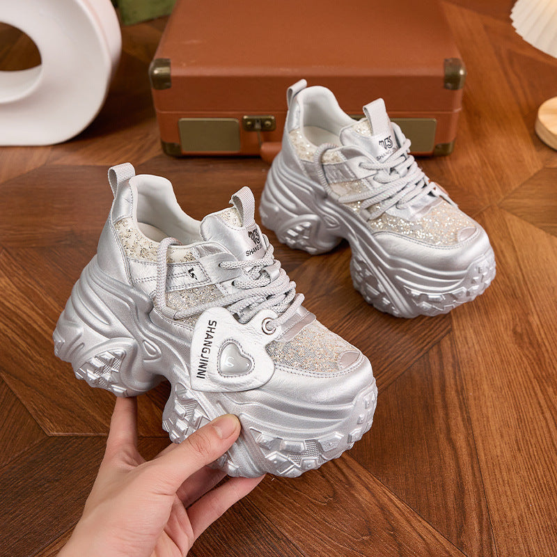 Women's Dad Small Height Increasing Insole Fashionable Platform Hollow Sneakers