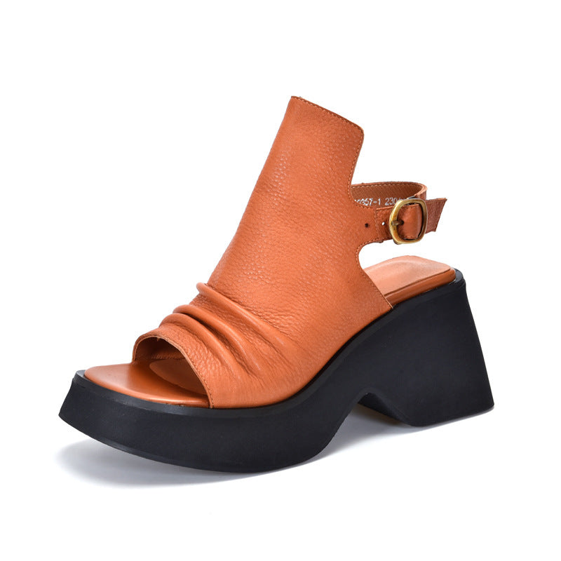 Women's Activity Price Platform First Layer Cowhide Retro Small Open Sandals