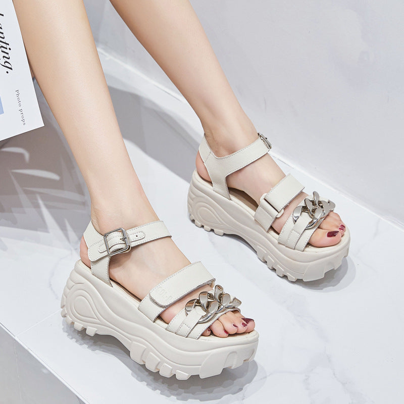 Women's Summer Genuine Plus Size Platform Black Fat Foot Sandals