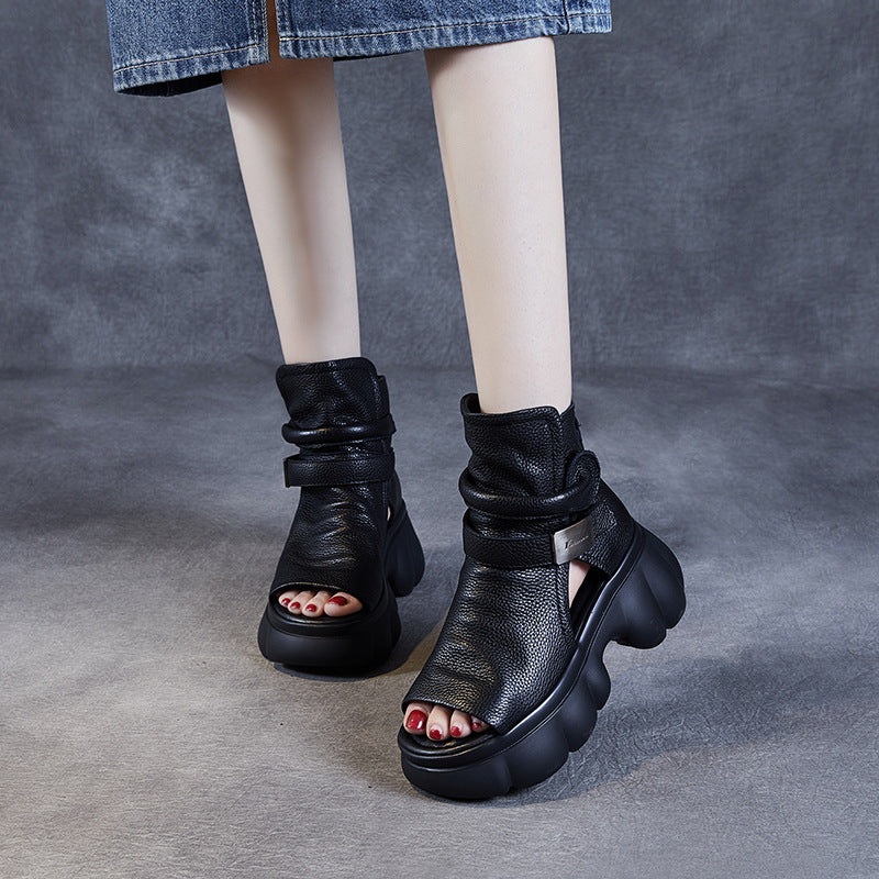 Women's Layer Cowhide Retro Solid Color Roman Sandals