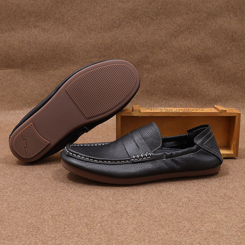 Men's Cowhide Round Toe Korean Style Trendy Closed Loafers