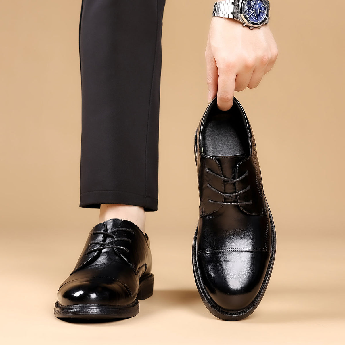 Men's Autumn Breathable Derby Formal Genuine England Men's Shoes