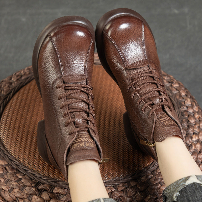 Women's Thick Soft Bottom Top Layer Cowhide Booties Boots