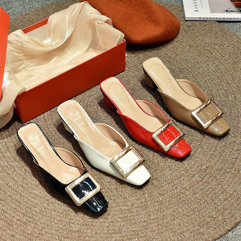 Women's Toe Half Thick Flat Pumps Metal Heels