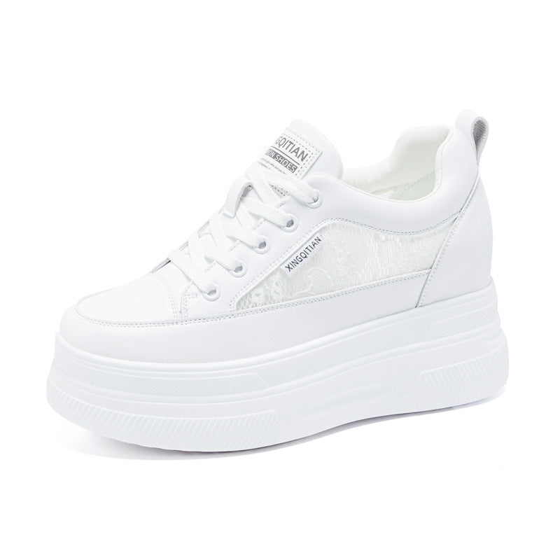Women's Bottom Platform Wedge Flat Mesh White Women's Casual Shoes