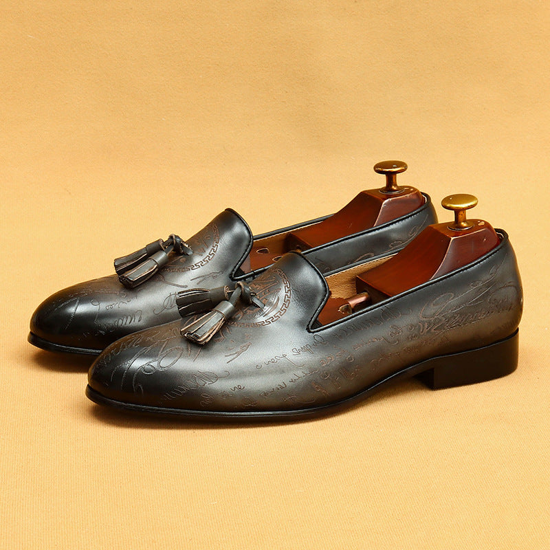 Men's Handmade British Tassel Business One Pedal Loafers