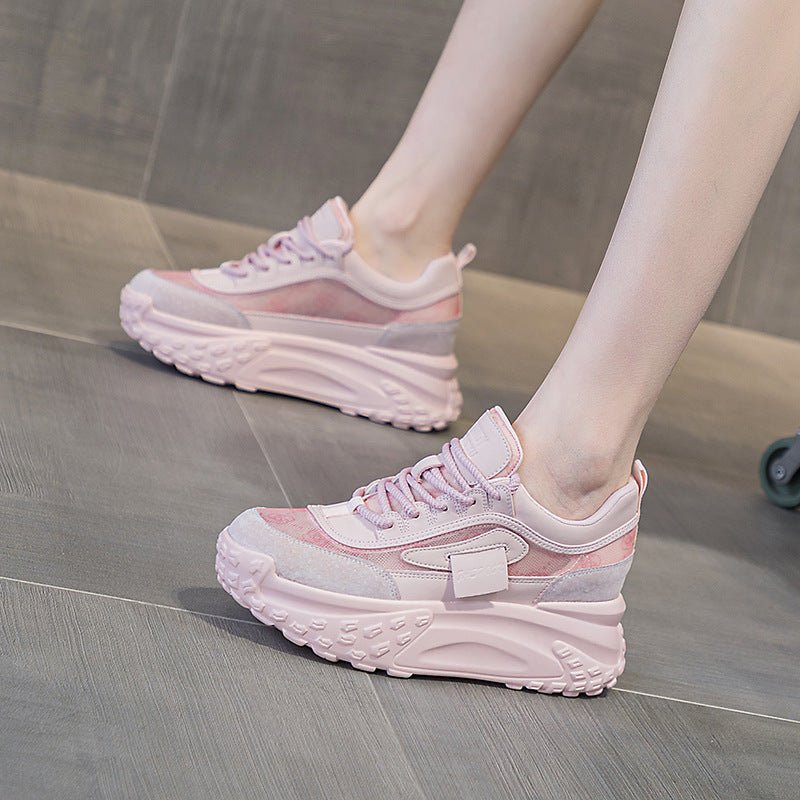 Women's Spring French Round Head Thick Bottom Height Women's Casual Shoes