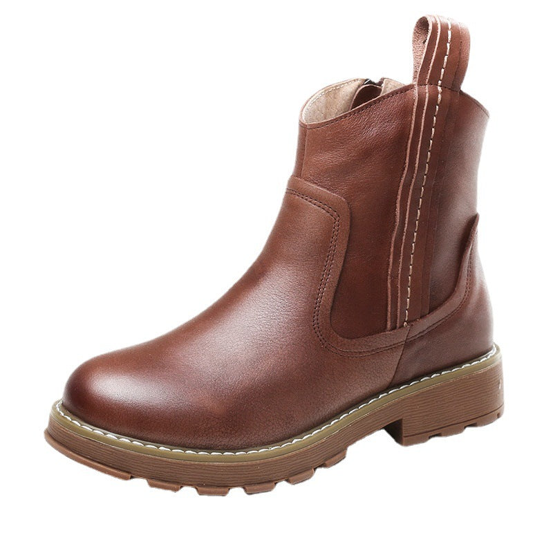 Women's Mid Martin Artistic Zipper Round Head Boots