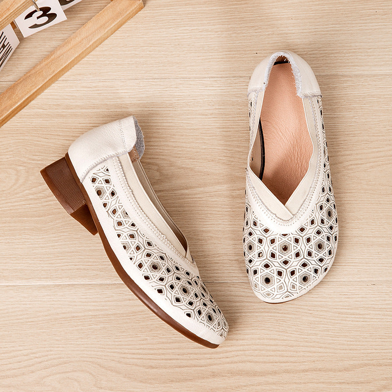 Women's Shallow Mouth Chunky Beef Tendon Soft Heels