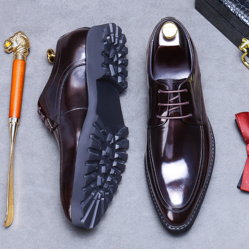 Men's Cowhide Genuine Soft Formal Wear Derby Pointed Toe Platform Leather Shoes