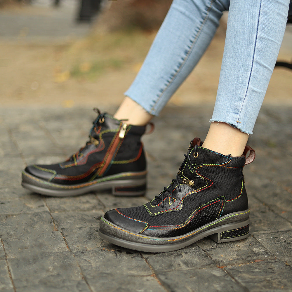 Texture Double Color Thread Sewing Stitching Women's Shoes