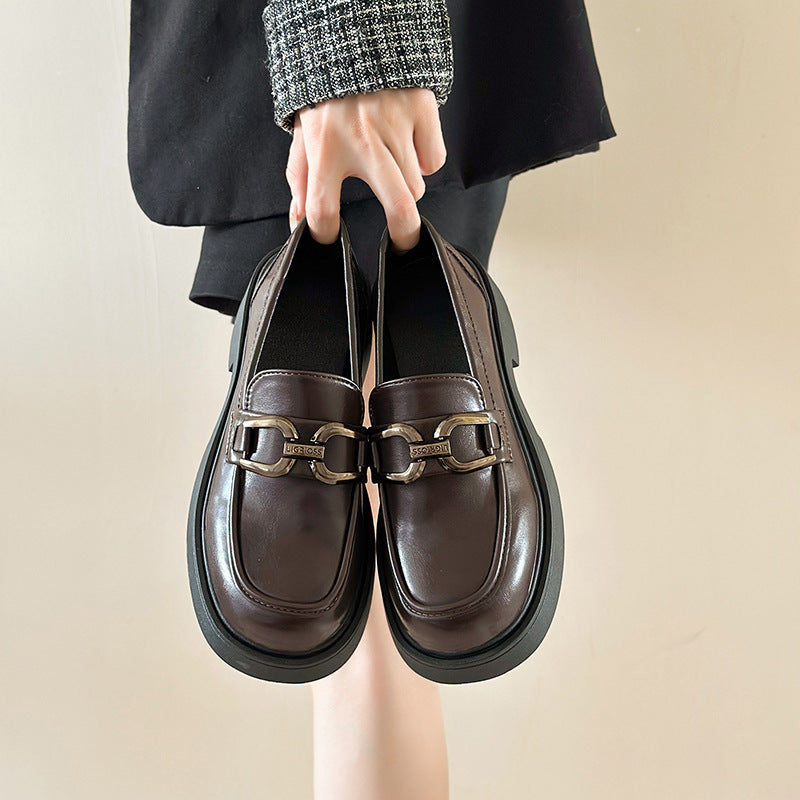 Women's Authentic Thick Bottom Slip-on Pumps Retro British Loafers
