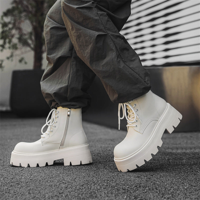 Men's Trendy Hiking Platform Derby Martin Height Increasing British Style Big Men's Casual Leather Shoes
