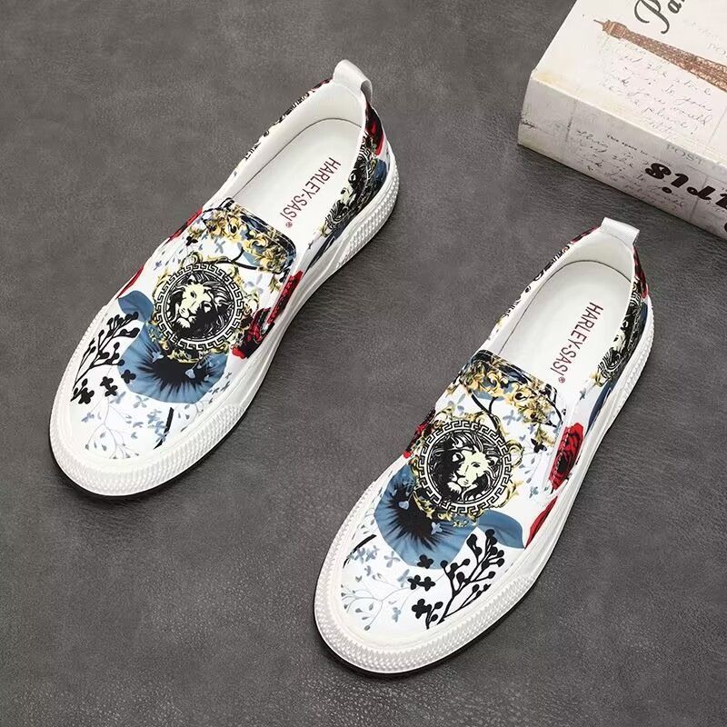 Men's Slip-on Board Summer Breathable Printed Leisure Canvas Shoes