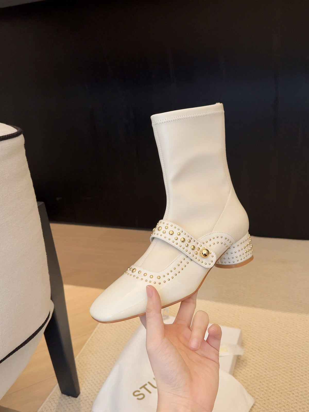 Women's Mom Temperament Square Toe Rivet Strap Boots