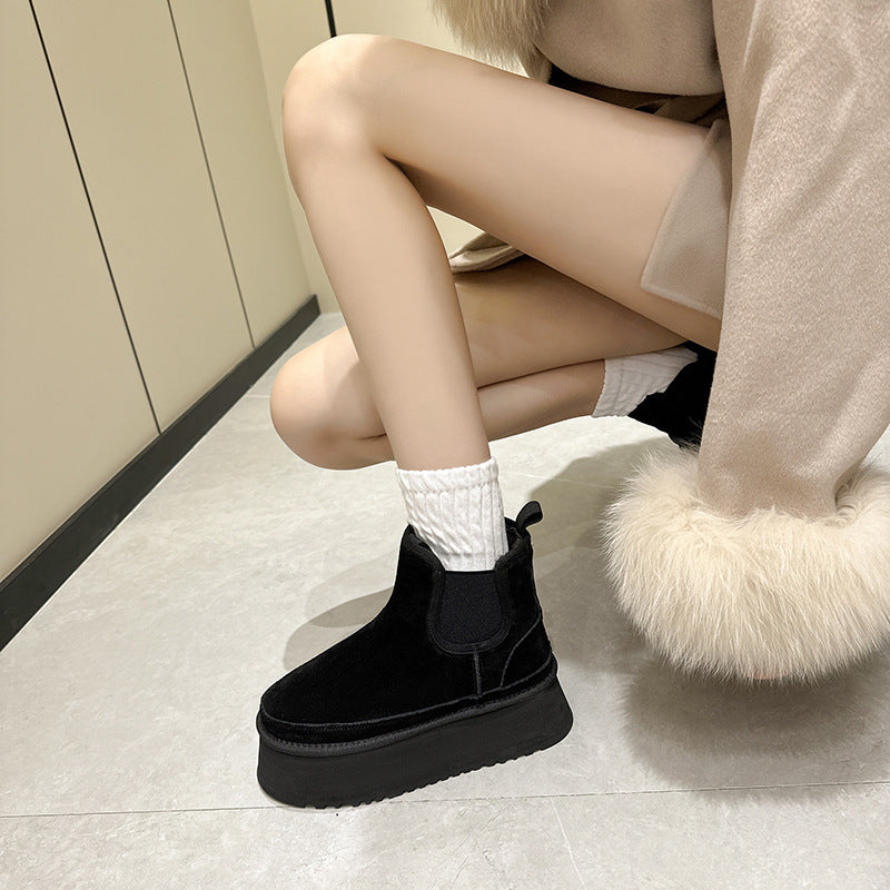 Women's Fleece-lined Thick Chelsea Platform Fashion Short Snow Boots
