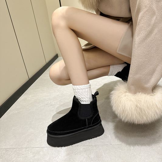 Women's Fleece-lined Thick Chelsea Platform Fashion Short Snow Boots