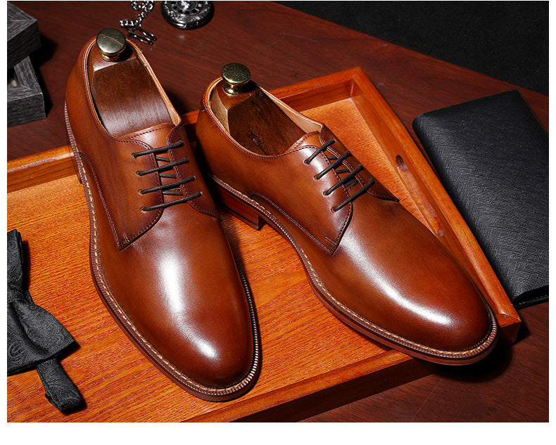 Men's Brown Wedding Handmade Height Increasing Top Leather Shoes