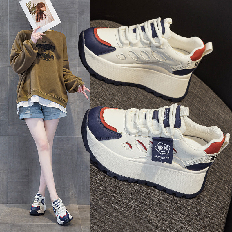Women's Spring Height Increasing Insole Platform Dad Lace Color Block Small Men's Shoes