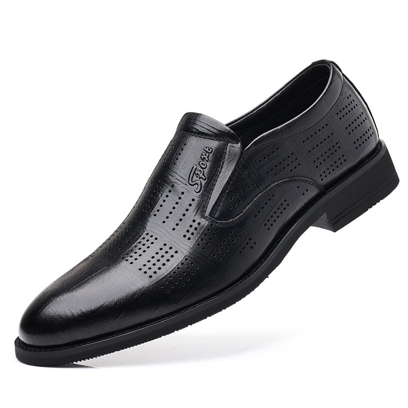 Men's Cowhide Business Genuine Formal Hollow Height Increasing Leather Shoes