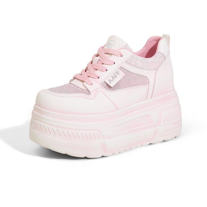 Women's White Summer Platform Board Chic Breathable Empty Mesh Versatile Height Women's Casual Shoes