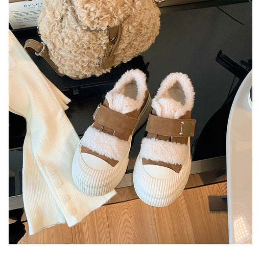 Women's Platform Fluffy Thick Fleece Warm Leisure Biscuit Casual Shoes