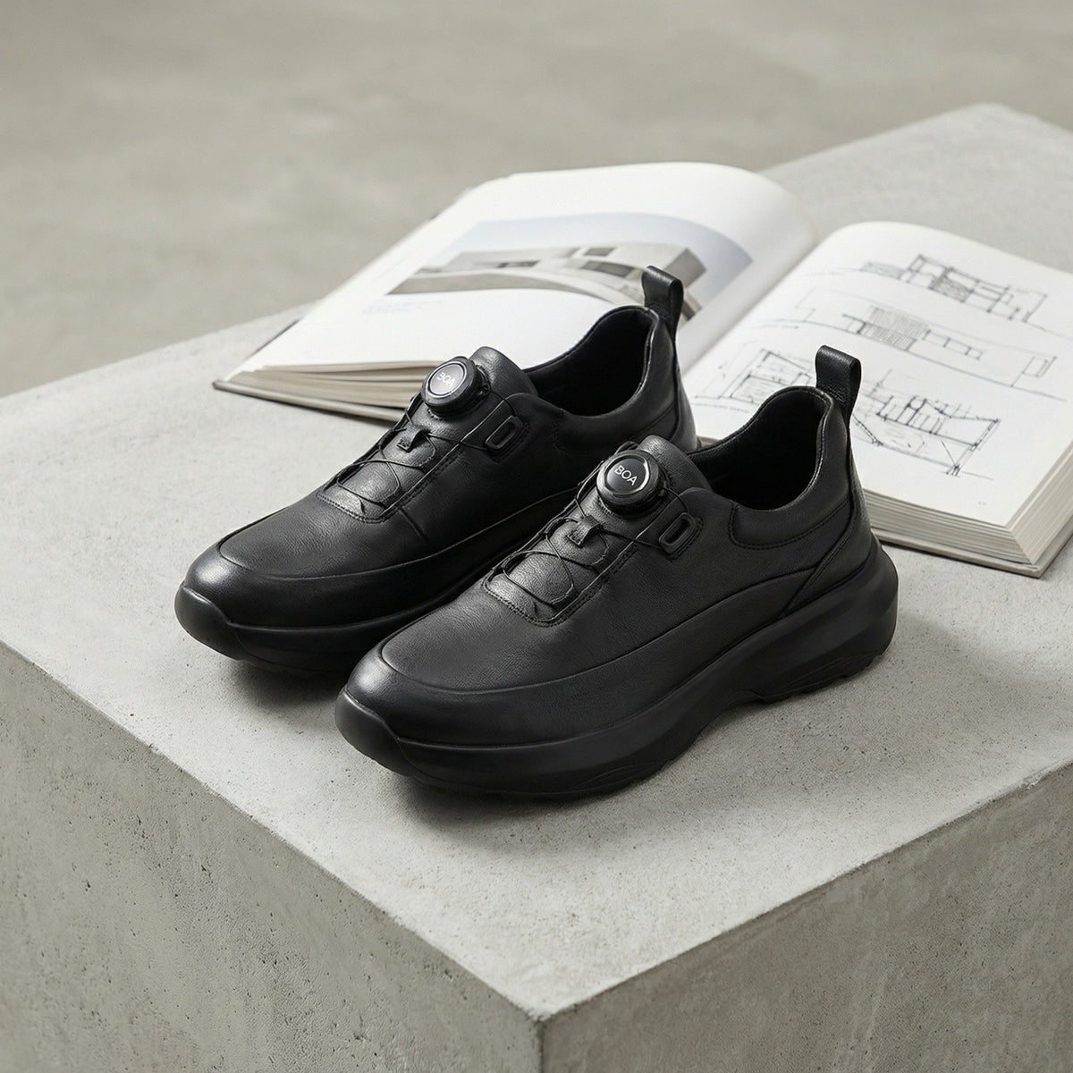 Men's Platform Rotating Buckle Lightweight Heighten Soft Men's Casual Leather Shoes