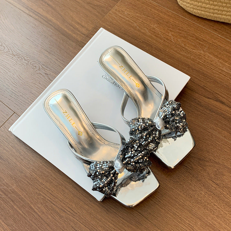 Women's High Summer Outdoor Crystal Chunky Widened Heels