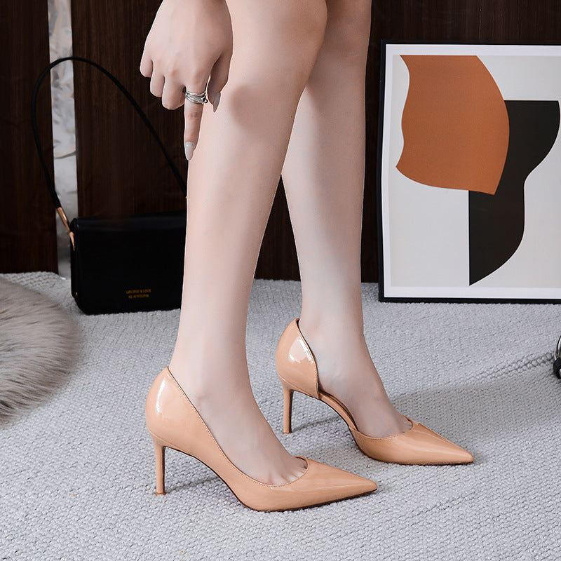 Nude Color Side Empty High Pointed Stiletto Temperament Not Heels
