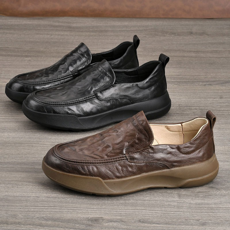 Men's Slip-on Platform Soft Surface Ventilation Lining Leather Shoes