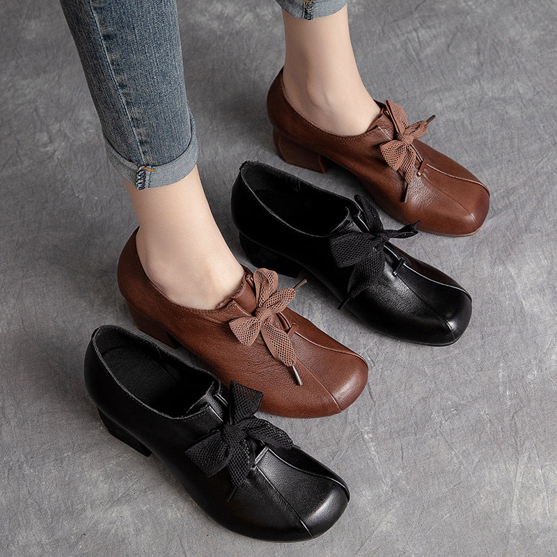 Women's Shu Chunky First Layer Cowhide Lace Casual Shoes