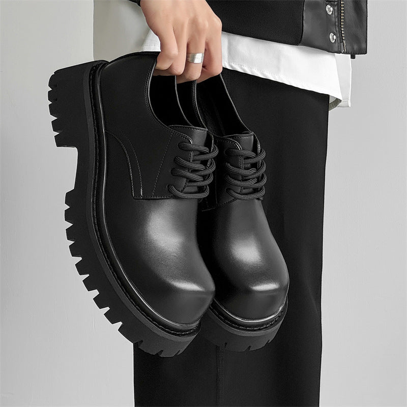 Men's Derby Thick Bottom Increased Mickey Big Head Leather Shoes