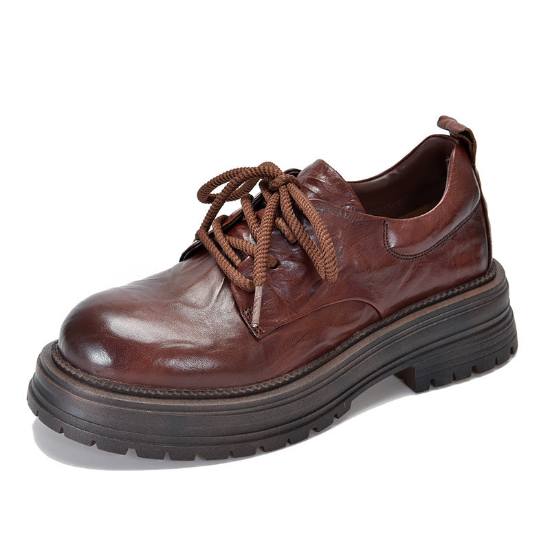 Women's Layer Cowhide Round Toe Pumps Low Cut Women's Casual Shoes