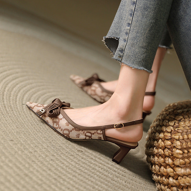 Women's Mesh Chunky Summer Fairy Bow Authentic Heels