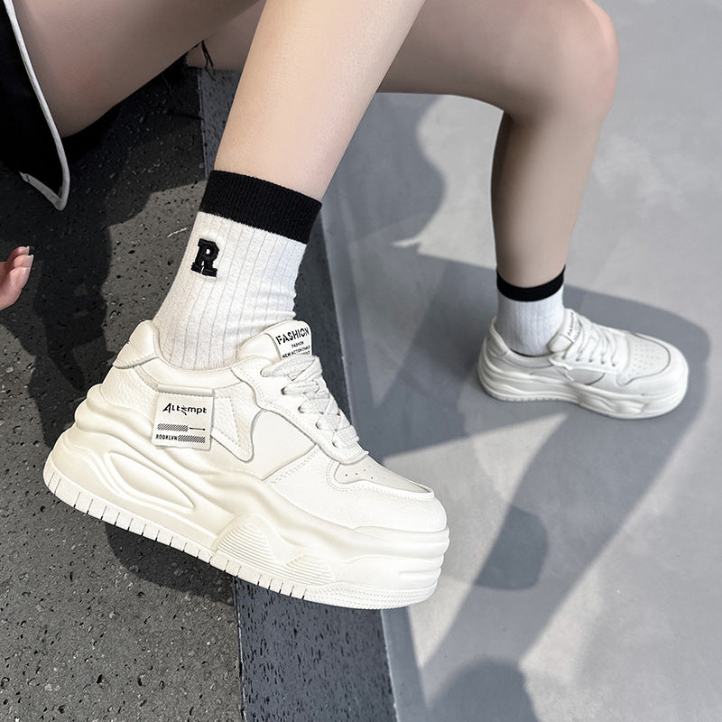 Women's Genuine Spring Platform Hidden White Thick Casual Shoes