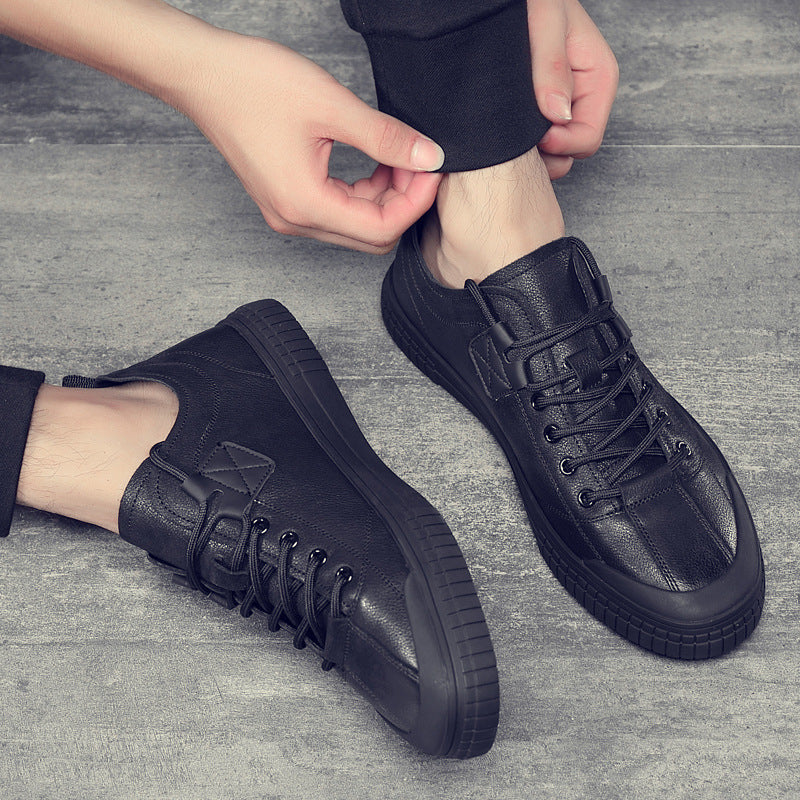 Men's Green Sports Cowhide Soft Bottom Korean Casual Shoes