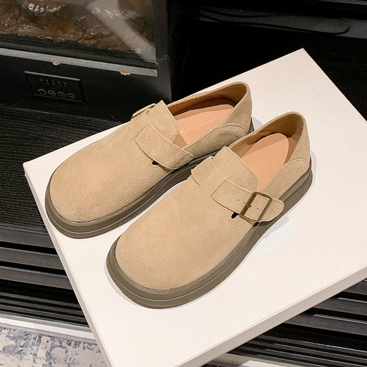 Height Increasing Spring Flat Platform Fishing Slip-on Leather Shoes