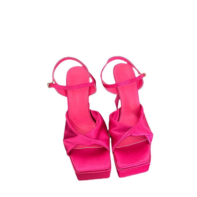 Women's Summer Fashion Outerwear High With Buckle Square Toe Heels