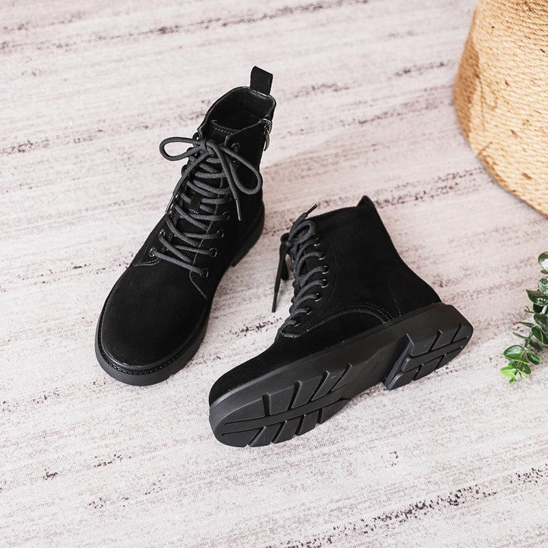 Women's Genuine British Style Frosted Mid Flat Boots