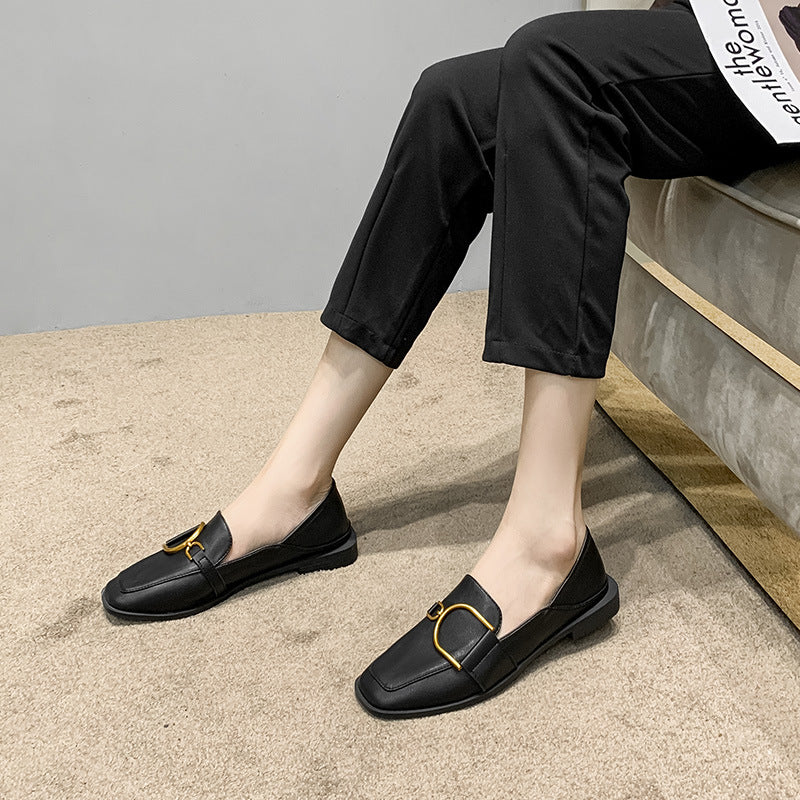 Women's Summer Flat Black Slip-on British Style Casual Shoes