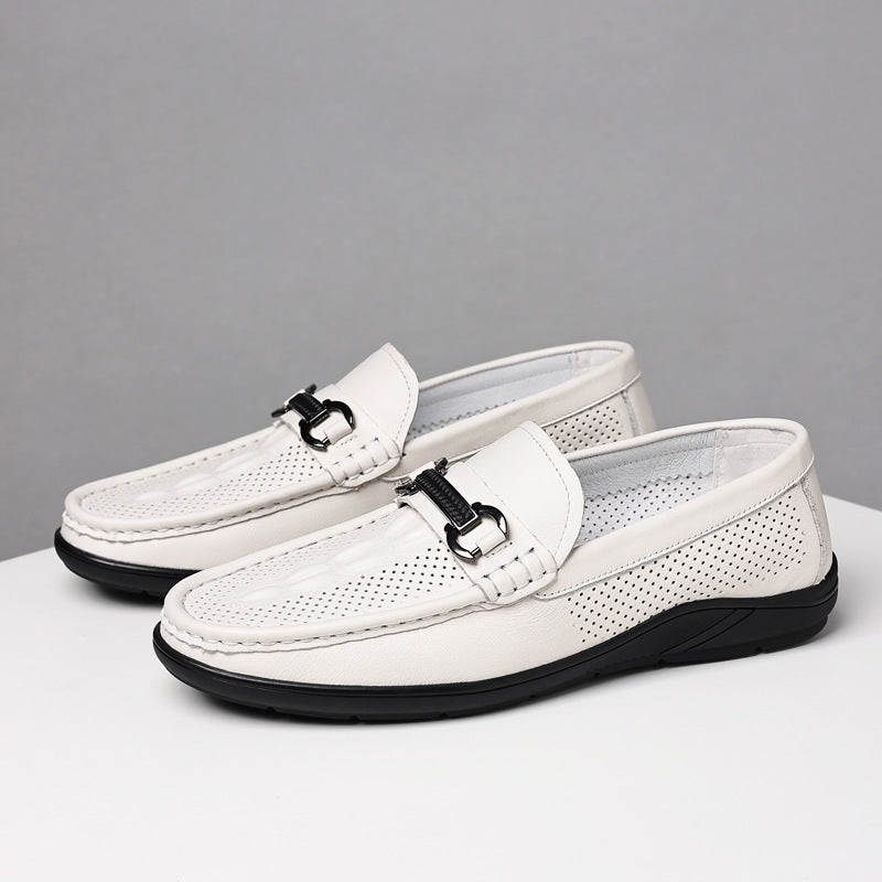 Men's Trendy Breathable Genuine Soft Bottom Hollow Loafers