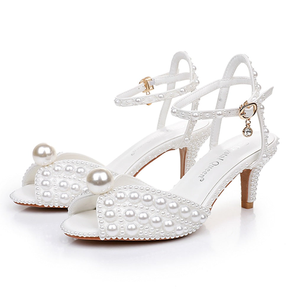Hollow Shallow Mouth Buckle Plus Size Round Heels