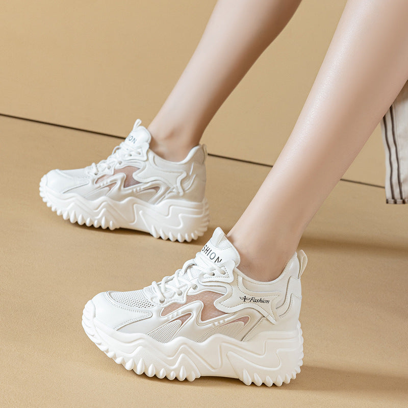 Women's Height Increasing Insole Dad Small Platform Mesh Surface White Men's Shoes