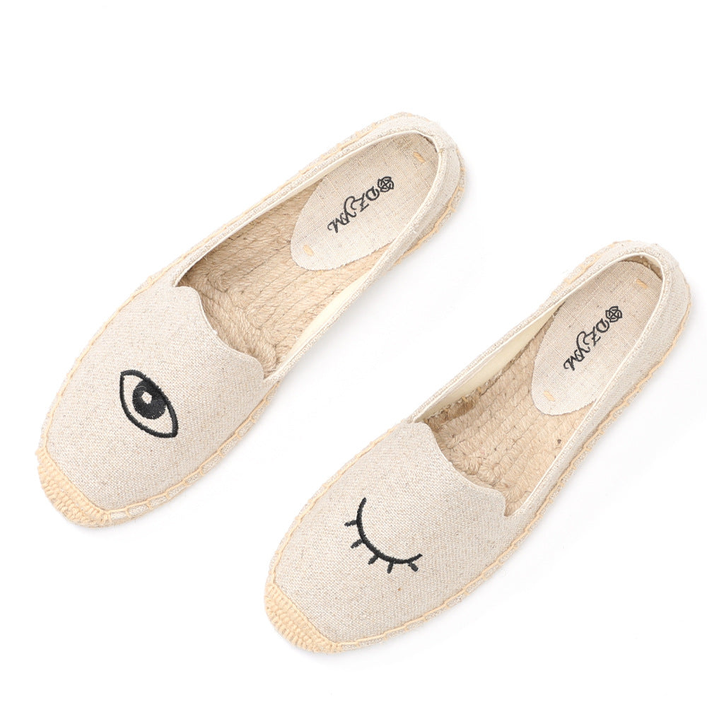 Women's Closed Toe Embroidered Flat Fisherman Fashion Canvas Shoes