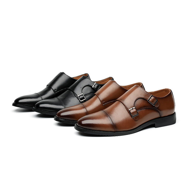 Men's Buckle Formal Wear British Derby Green Men's Business Leather Shoes