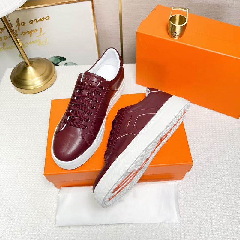 Men's Calfskin Color Matching Lace Up Comfortable Men's Board Shoes